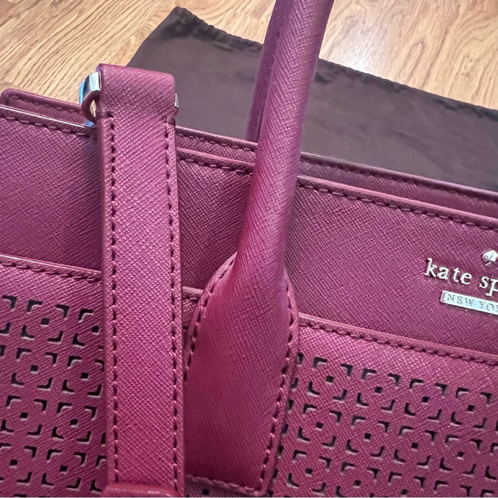 Kate Spade Cameron Street perforated Candace Maroon Satchel with dust bag - Picture 5 of 14